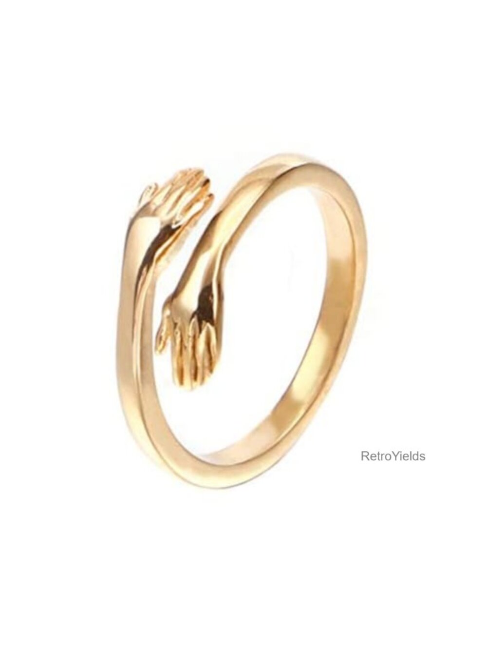 Stainless Steel Open Ring for Couples - Hands Embrace Wedding Band Gift for Men